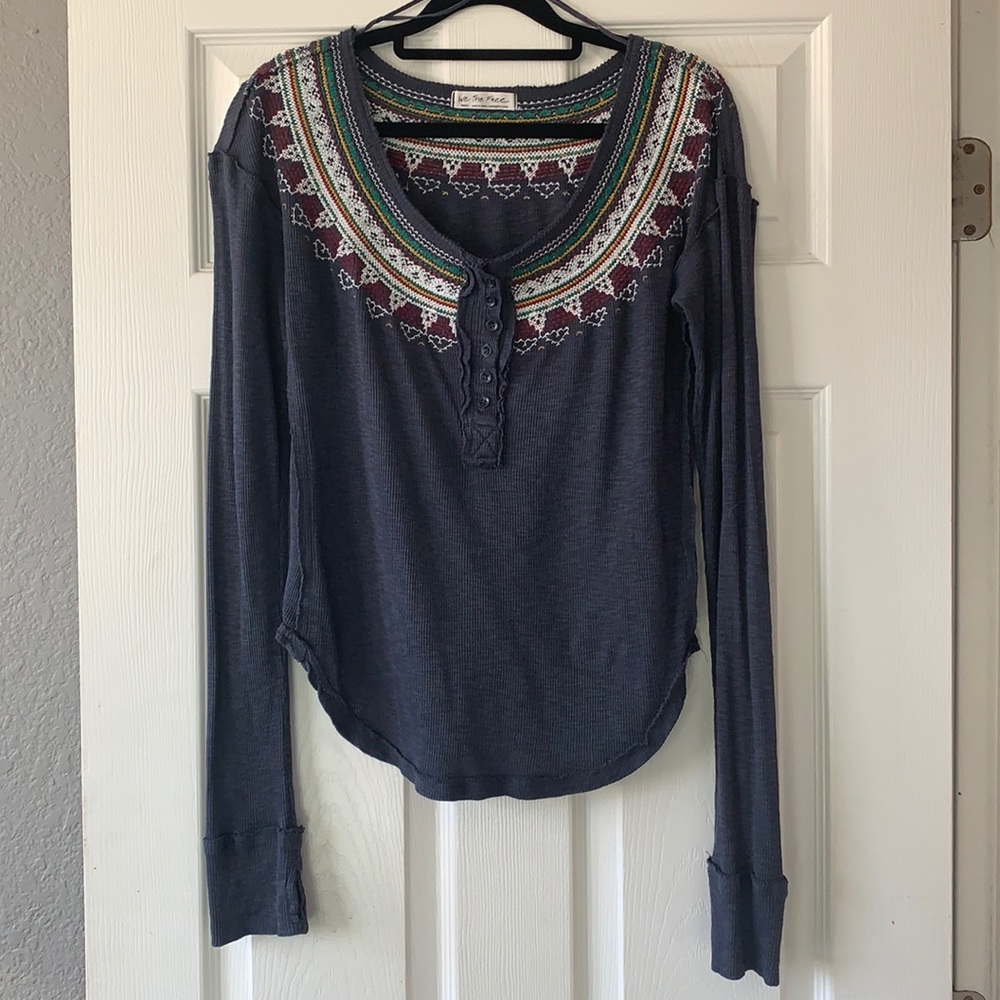 Free People Faire Aile embroidered henley top